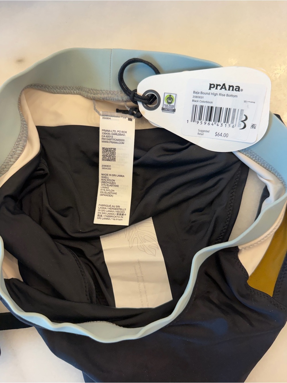 Prana Colorblock High-Rise Swim Bottoms in Black, Olive, Cream & Light Blue - Picture 2 of 3